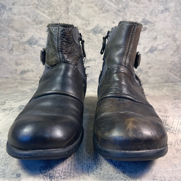Replay Leather & Denim Deconstructed Biker Ankle Boots Zip Side Moto Boots main image 10